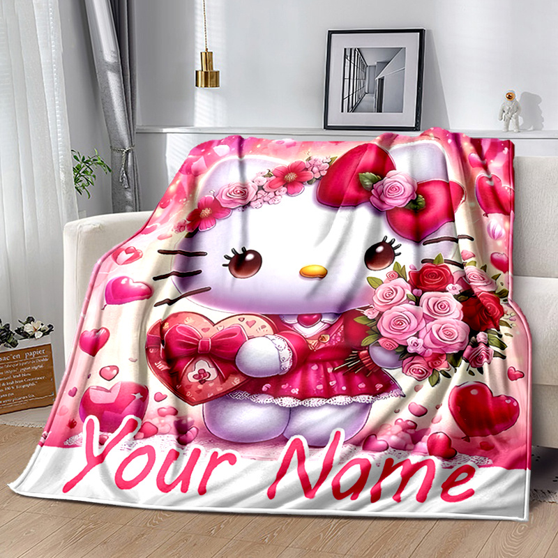 

Custom Hello Kitty Flannel Blanket With Personalized Name - , With - Ideal For Sofa, Bed, Office, Camping - Machine Washable,