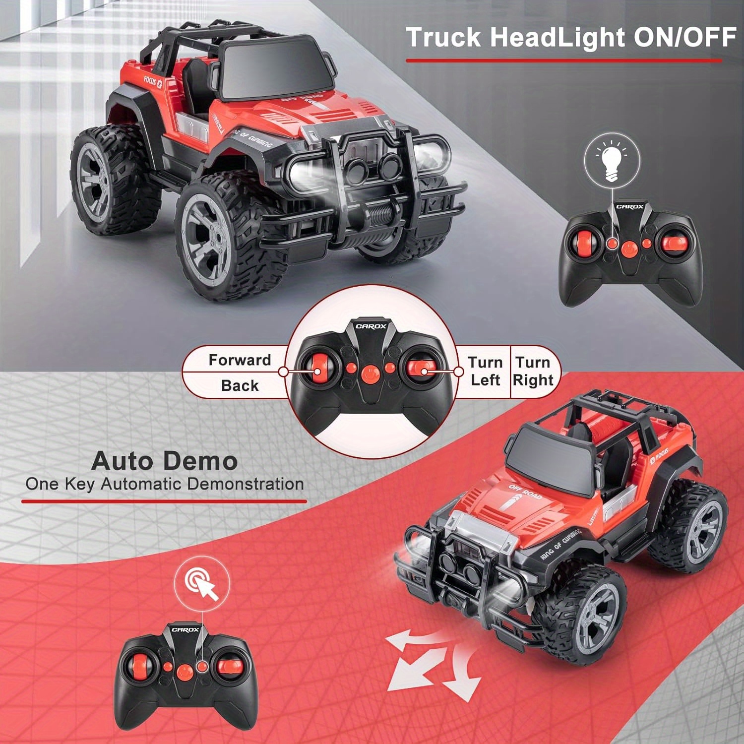 Remote Control Car For Kids-1:16Remote Control Truck With Headlight And Storage Case-80mins Playtime RC Truck For All Terrain-Red Remote Control Car Toy For Boys Girls Kids