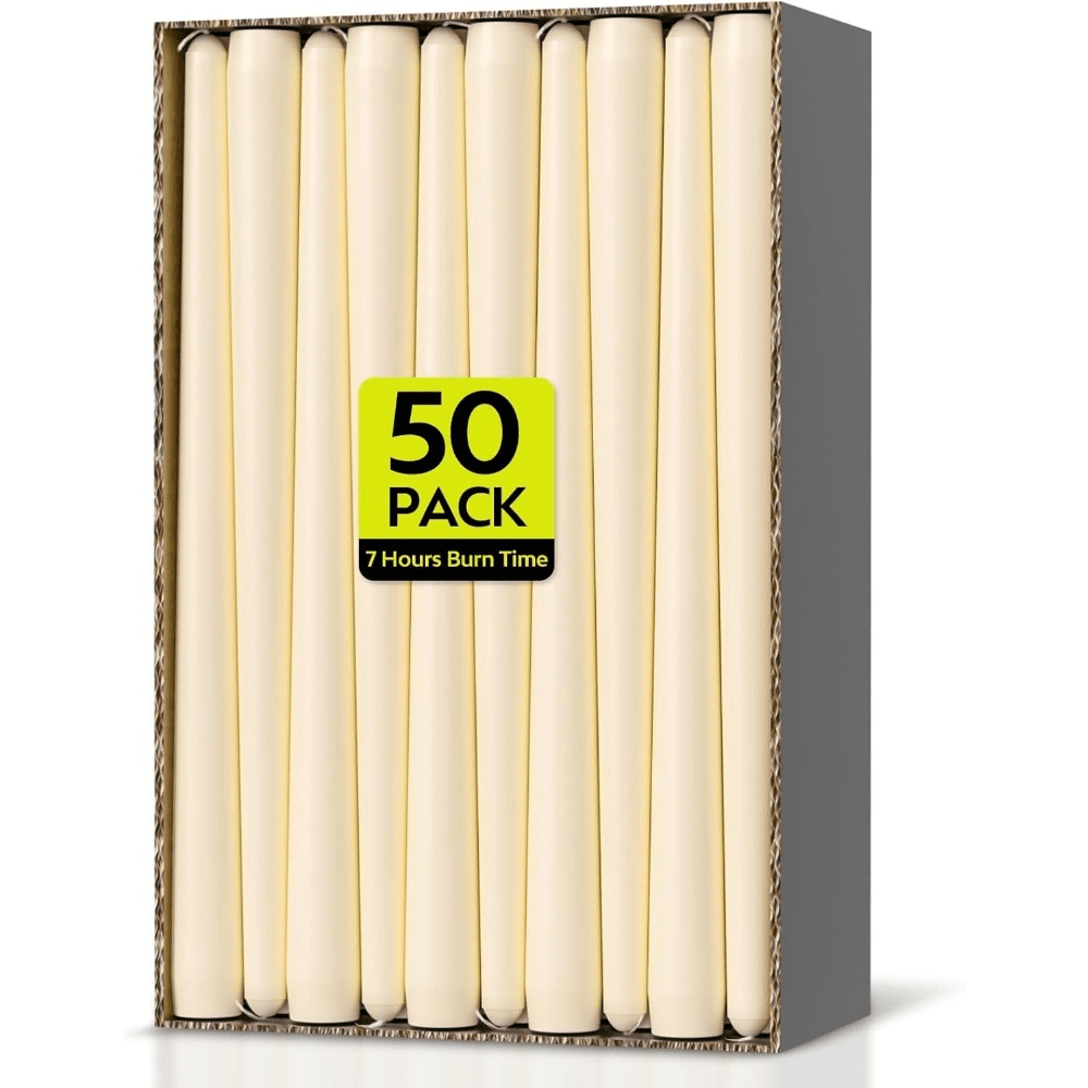 TEMU Long Taper Candles (50-pack), Unscented Dinner Candles For Holders, Elegant For Wedding Centerpieces, Formal Dining, Romantic Decor, Halloween