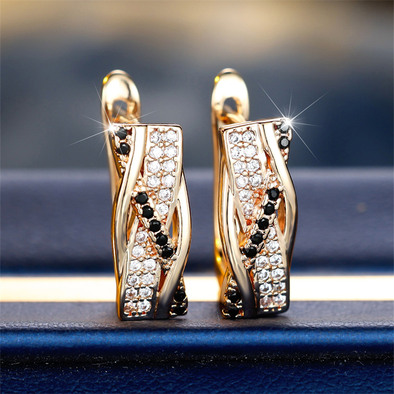 TEMU Women's Earrings In A Bohemian Style Featuring Black And White Synthetic Zirconia, Gold-plated, Perfect For Weddings, Parties, Festivals, And