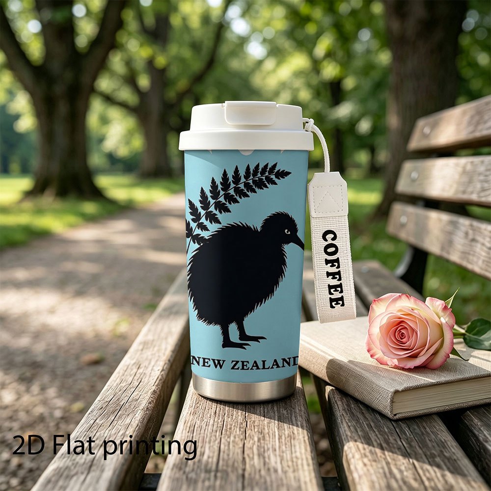 TEMU 1pc 17oz New Zealand Kiwi Bird Print Stainless Steel Coffee Cup Portable Travel Tumbler Mug With Lid And Strap Car Water Bottle For Outdoor Home