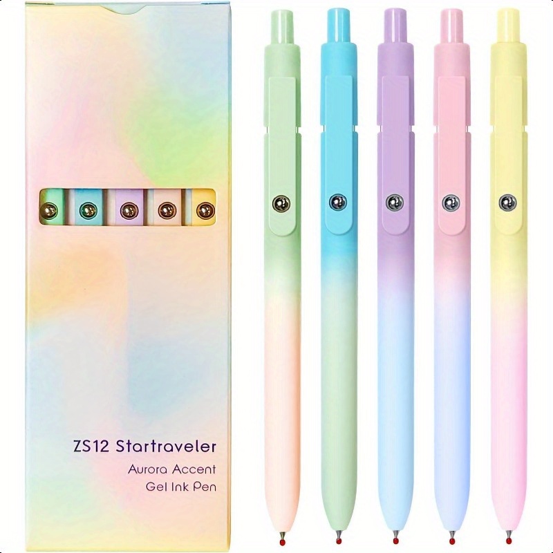 

5pcs Gel Pens Retractable Quick Dry Pens 0.7mm Premium Cute Rolling Pastel Aesthetic Pens For School Office Supplies