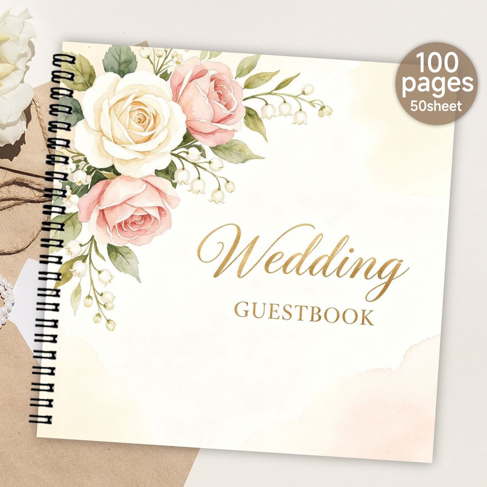 TEMU 1pc Spiral Guestbook, Blank Page Wedding Guest Book, Guest Book, Meaningful Gift & Souvenir Album For Family & , Watercolor Cover Guestbook For
