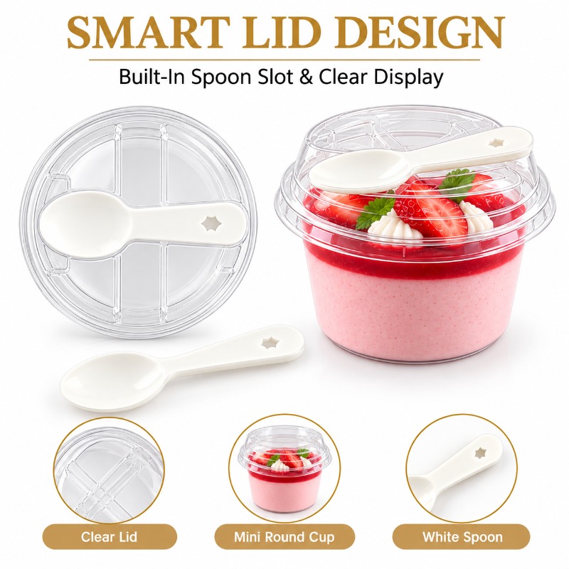 141pcs Mini Round Pudding Cups Set with Lids and Spoons