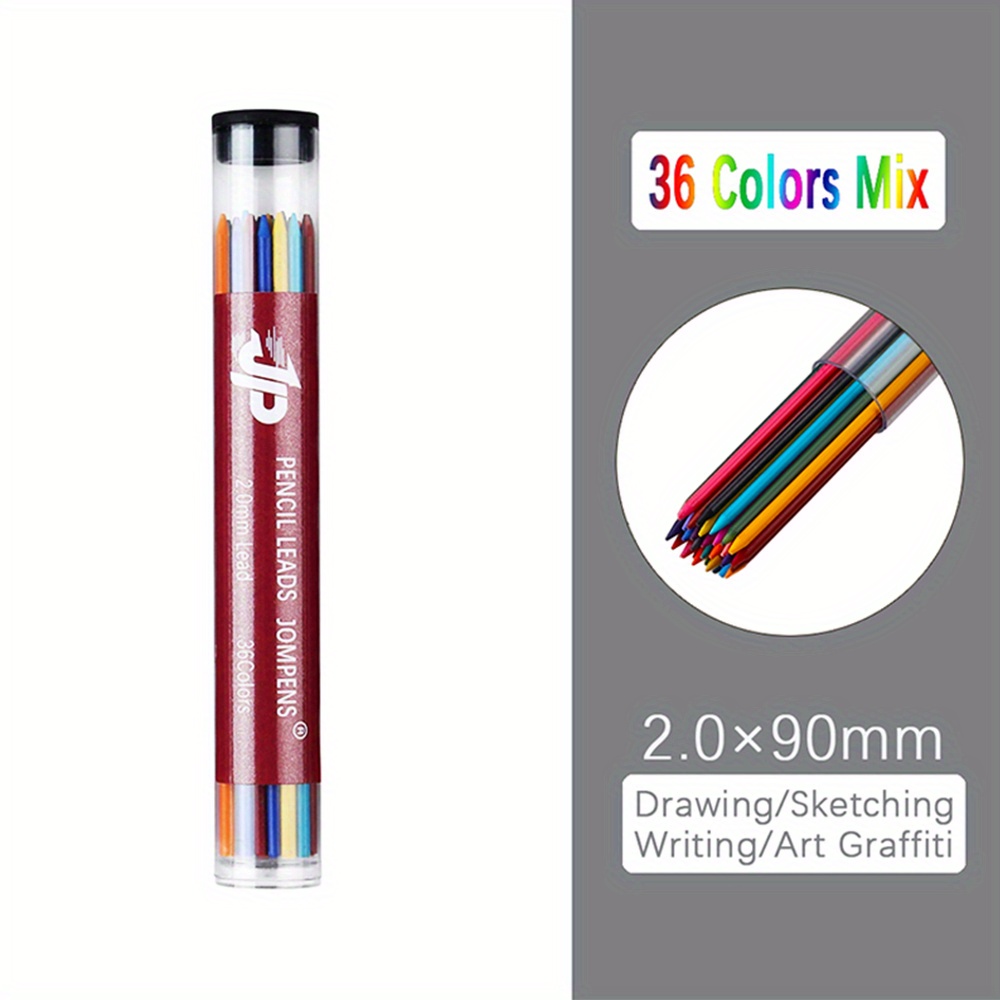 Image of 36 Color Graphite Replacement Lead Core, 2.0mm Rendering Replaceable Lead Core For Smooth Writing, Used For Back To School Writing, Office Painting Stationery ( Of 36 Color Lead Core)