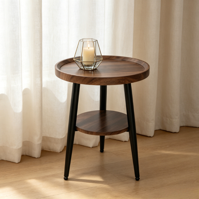 Image of 2-tier Living Room Side Table, Double Layer Storage, 48cm Height, In Walnut, White And Vintage Colors, Multi-functional Side Table For Living Room, Kitchen, Office