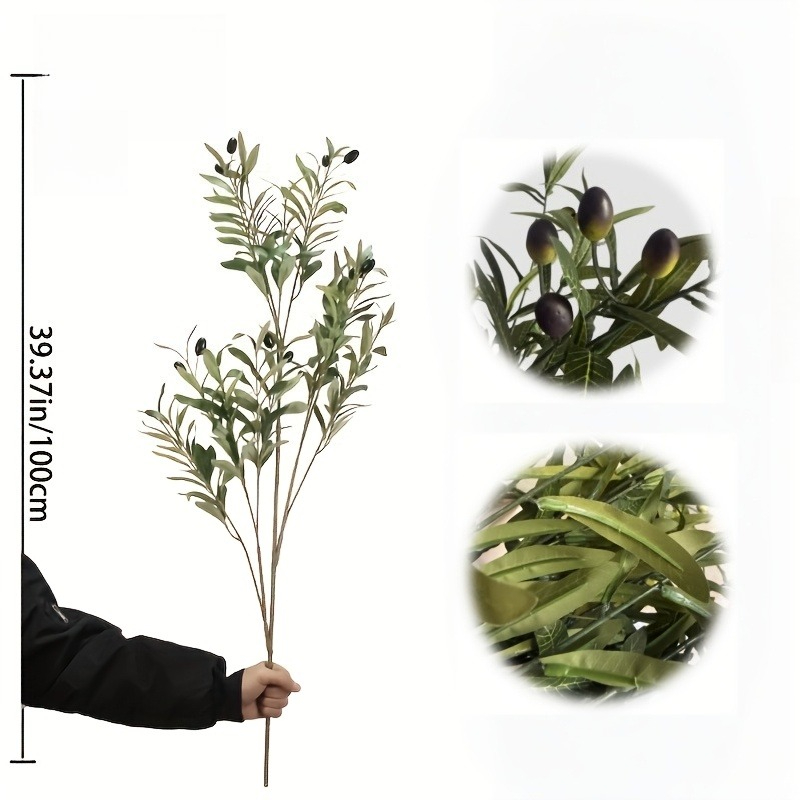 TEMU 1pc 39.37-inch Artificial Olive Tree – Hd Realistic Olive Branches With Fruit, Indoor/outdoor Plastic Decoration, Suitable For Living Room, Home