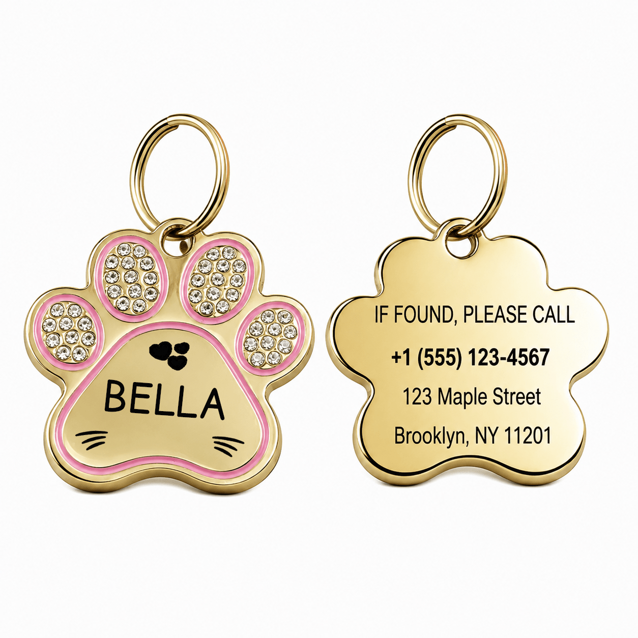 TEMU [] 1 stuks Gepersonaliseerde Pootafdruk Vormige Katten Honden ID Tag, Dubbelzijdige Gepersonaliseerde Huisdier Informatie Naam Telefoonnummer En