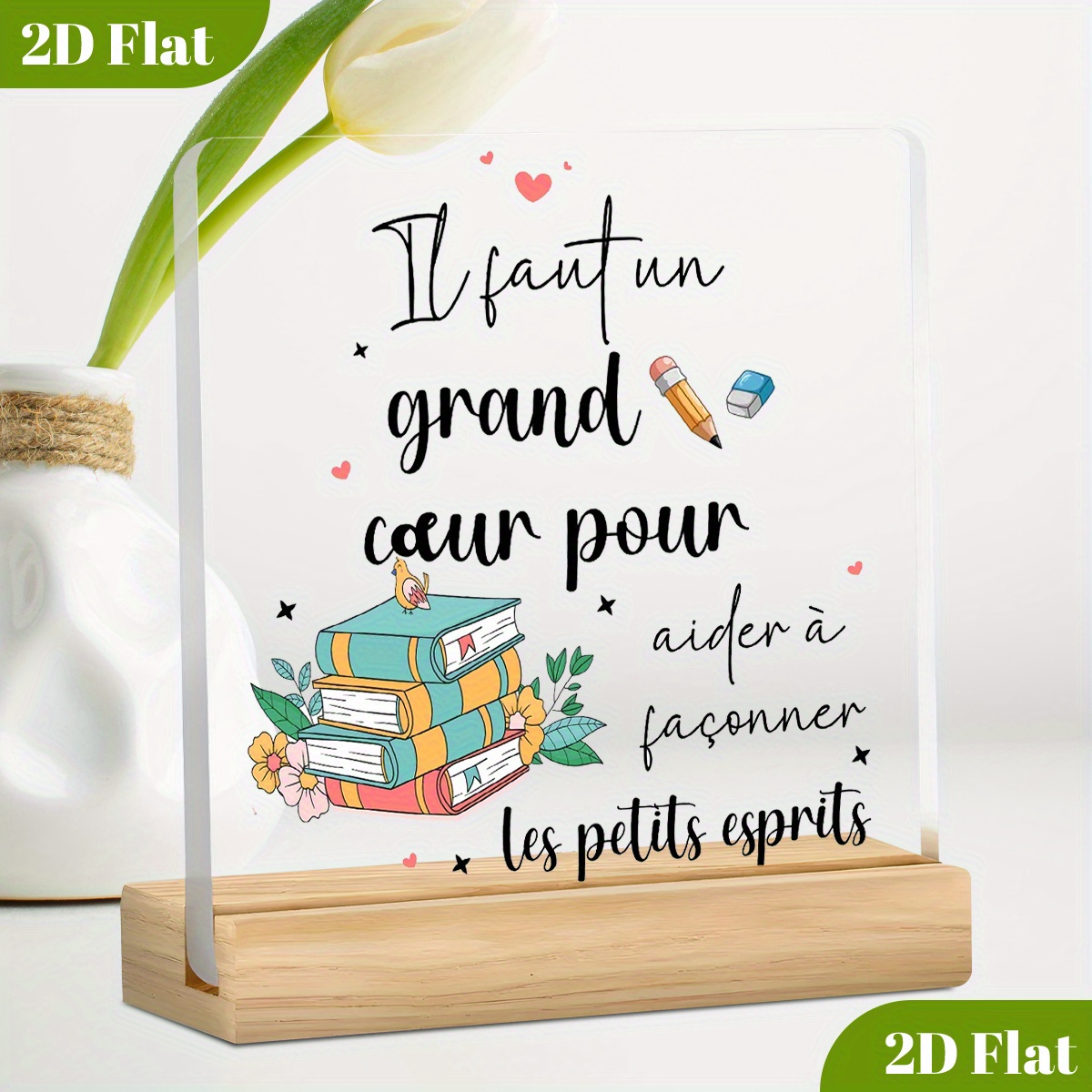 TEMU Plaque acrylique 2D plate, 1 pièce, style français avec support en bois - "Si j'avais une grosse pour âmes" anglaise, Décoration murale/bureau