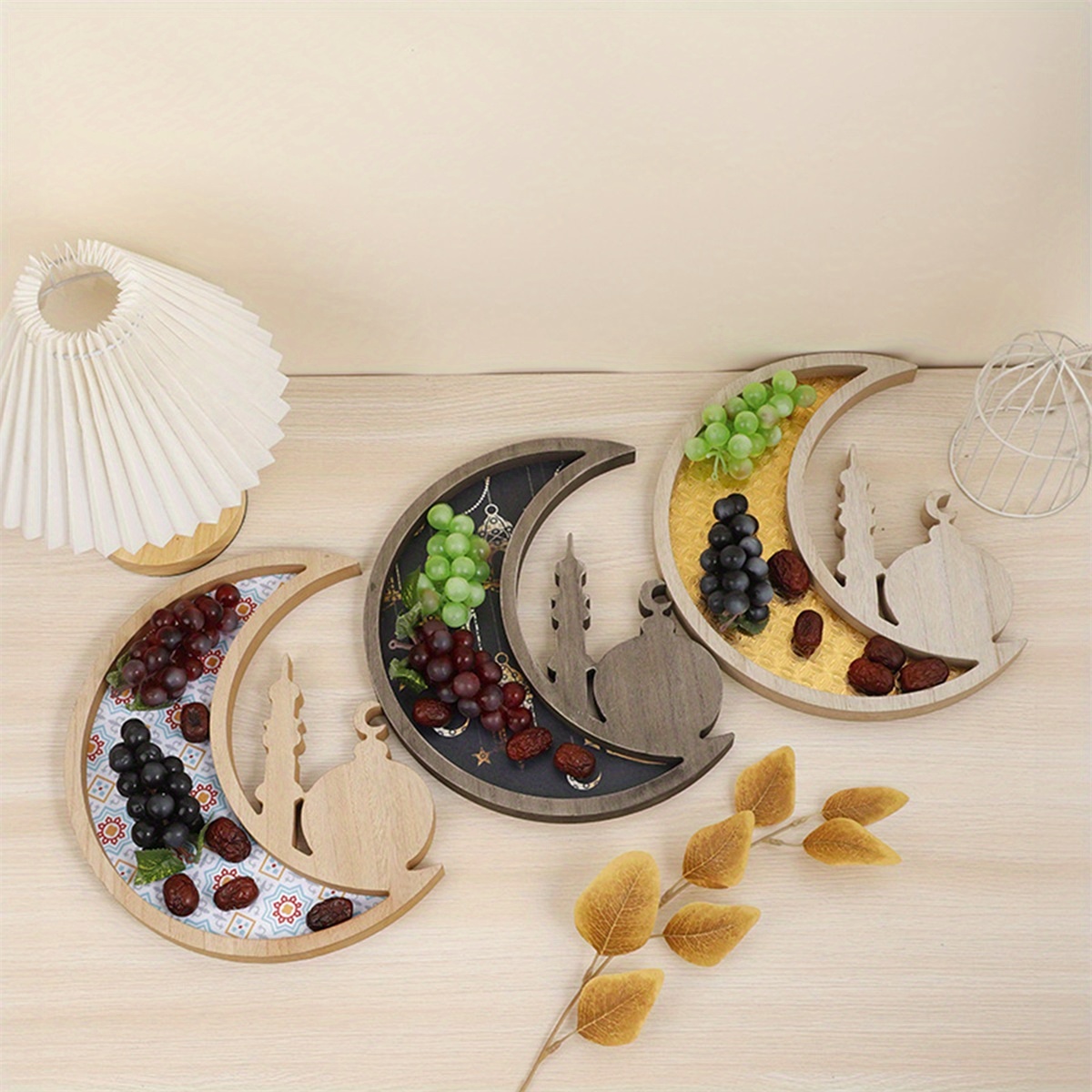 Eid Mubarak Wooden Tray - Square Ramadan Wooden Tray Moon Stars Plates for Tableware Serve Serving Tableware Castle Tray Dessert Pastry Display Stand Islam Muslim Serving Tray