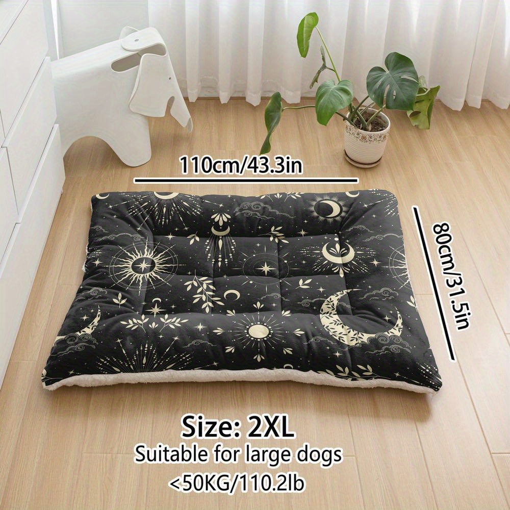 TEMU Oversized Plush Dog Bed Sofa, Bohemian Moon Printing Dog Crate Pad, Machine Washable Dog Bed, Kennel Pad Mat, Suitable For Small Dogs, Medium