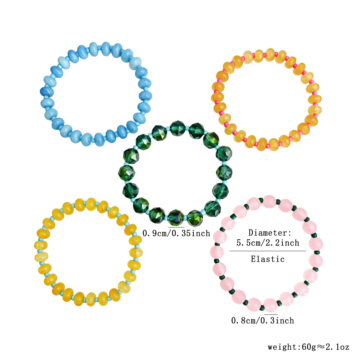 5pcs Bohemian Multicolor Macaron Bead Bracelet Set
