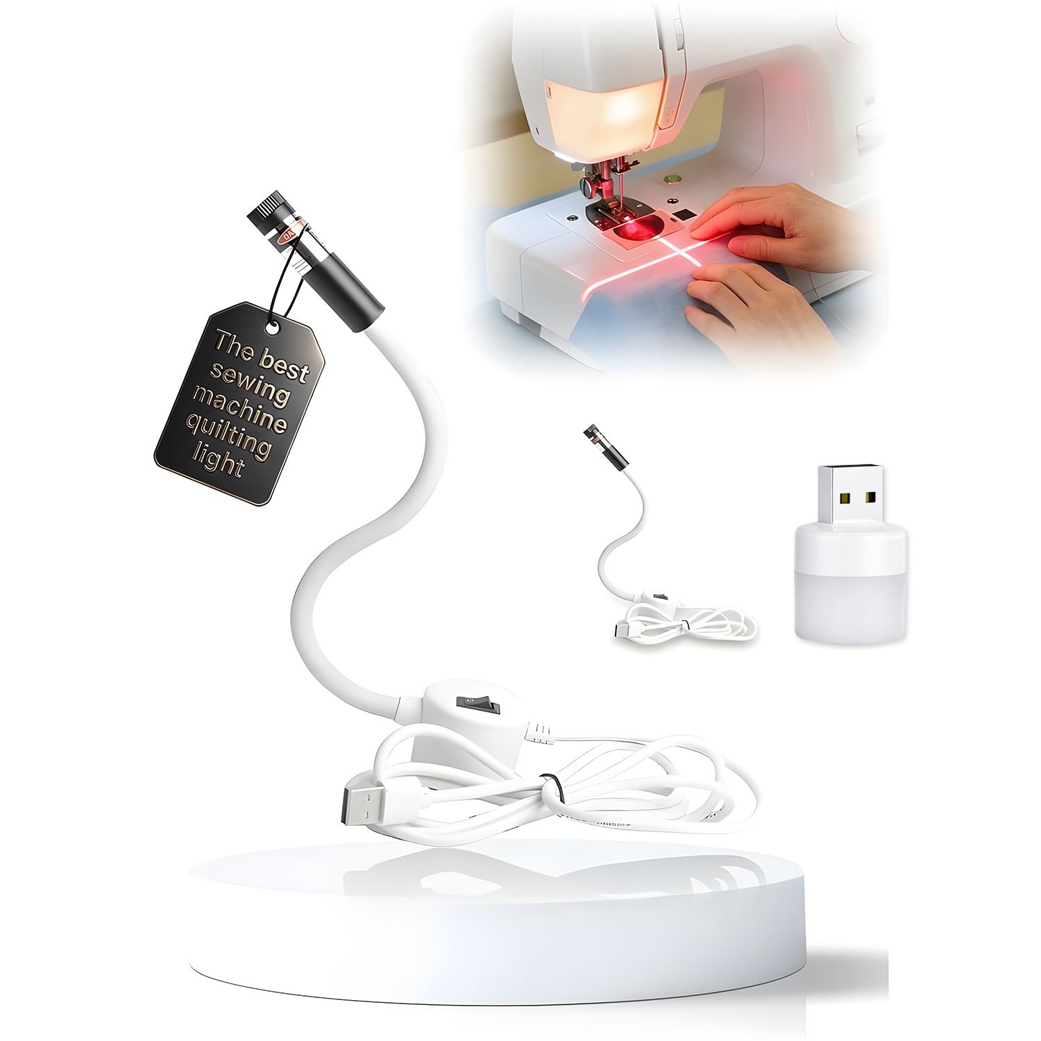 Temu – TEMU Magnetic Positioning Quilting Light (for Sewing Machines And Laser Miter Saws), With Seam-assist Guide And Straight- Red Light Indicator Sewing
