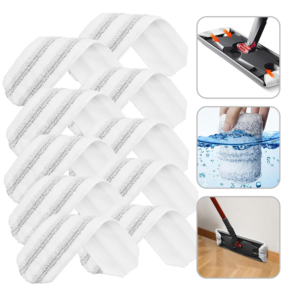 Flat Mop Replacement Cloth 10pcs, Compatible With System, Machine Washable And Reusable For Hardwood, Tile, And Laminate Floors, 40.5×11cm