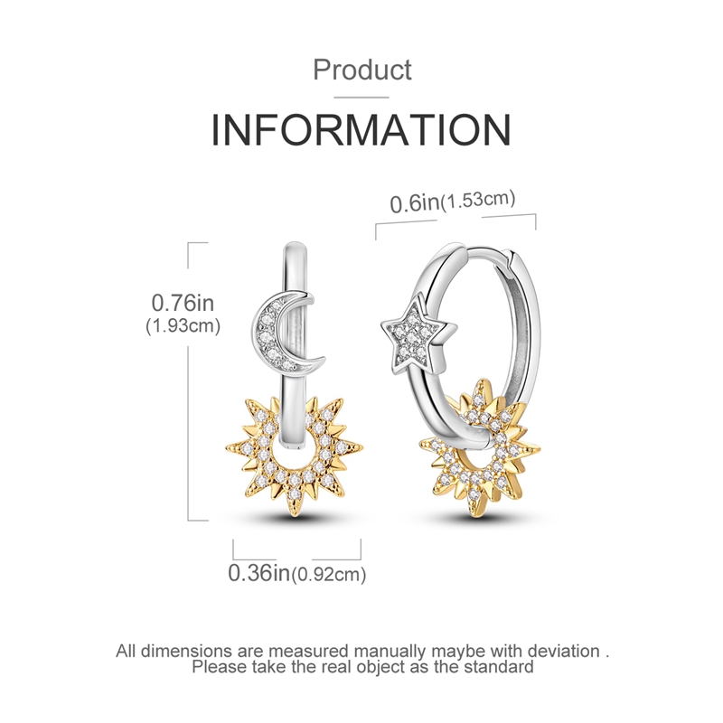 Women's 925 Star Moon Sun Hoop & Drop Stud Earrings