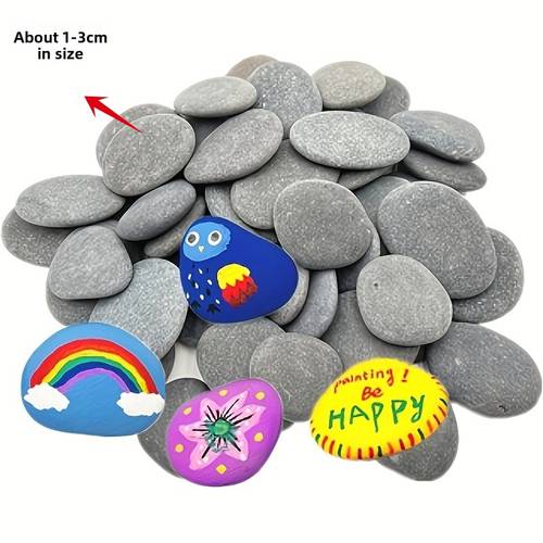 35pcs small river stones for painting use glossy and cute with pre colored examples ow heart patterns size approximately 0 4in 1 2in oblong round for c ft beginners and enthusiasts