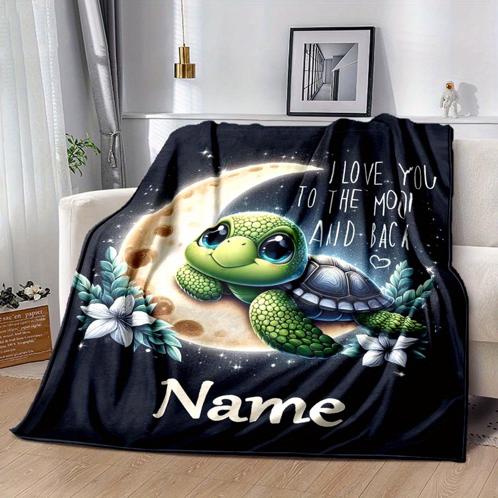 

Personalized Turtle Blanket - Soft, Plush High-flannel Throw For Sofa, Bed, Travel & Camping | Custom Name Option | Ideal Christmas Gift