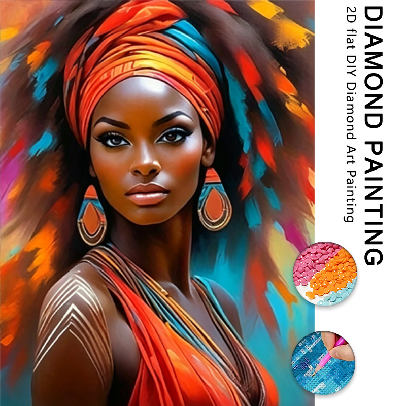 TEMU 1 Set Kit de Peinture Diamant Portrait Africain, Grande Taille Adulte 25D Kit de Peinture Diamant, Convient aux Débutants Mosaïque Diamant Rond,