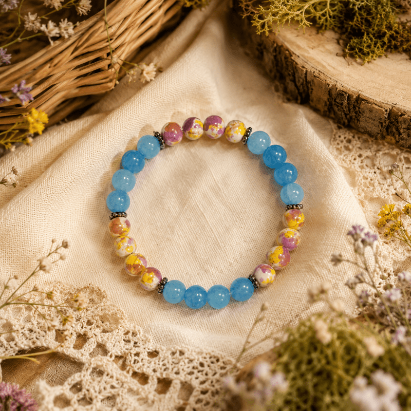 Translucent Blue Beads Elastic Bracelet with Retro Design