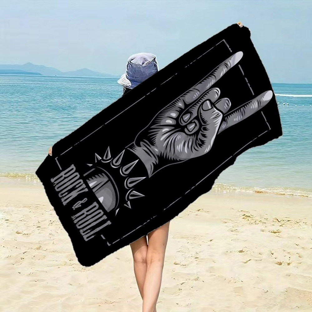 TEMU 1 Microfiber Beach Towel - Black Hand Gesture Print Beach Towel, Soft, Lightweight, Quick-drying Towel, Perfect For Travel, Picnics, Camping,