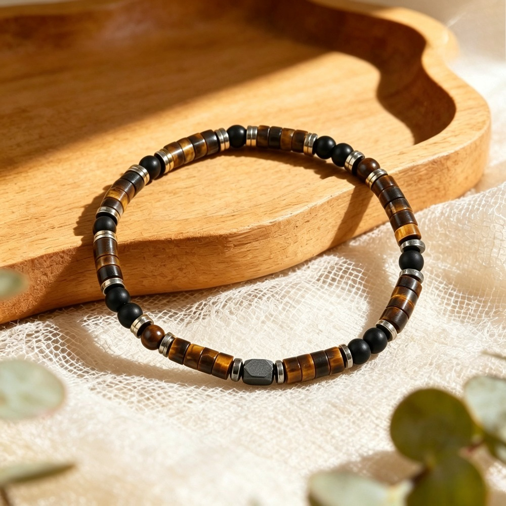 TEMU YAUKIA Bracelet Bohème Triple Protection, Hematite, Œil de Tigre et Bracelet en Onyx, l', Bijou Réglable Empilable, Idéal pour un et Cadeau,