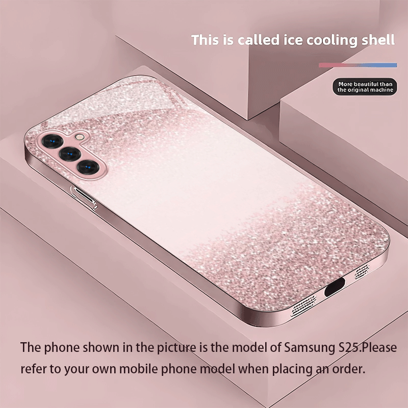 TEMU Phone Case - Glitter Gradient Background New Metal Paint Tempered Glass Phone Case For Galaxy