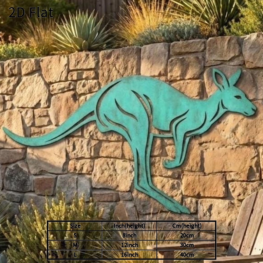 TEMU 2d Flat - [wall Sculptures] 2d Flat 1pc Kangaroo Metal Wall Vintage Metal Decor For Outdoor Garden Patio Room Unique Animal Plaque Gift For