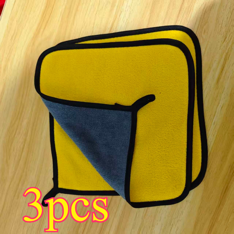E-shop 3-teiliges Set, verdicktes doppelseitiges Korallen-Mikrofasermaterial, super saugfähig, schnelltrocknend, fusselfrei, kratzfreies Wischen,