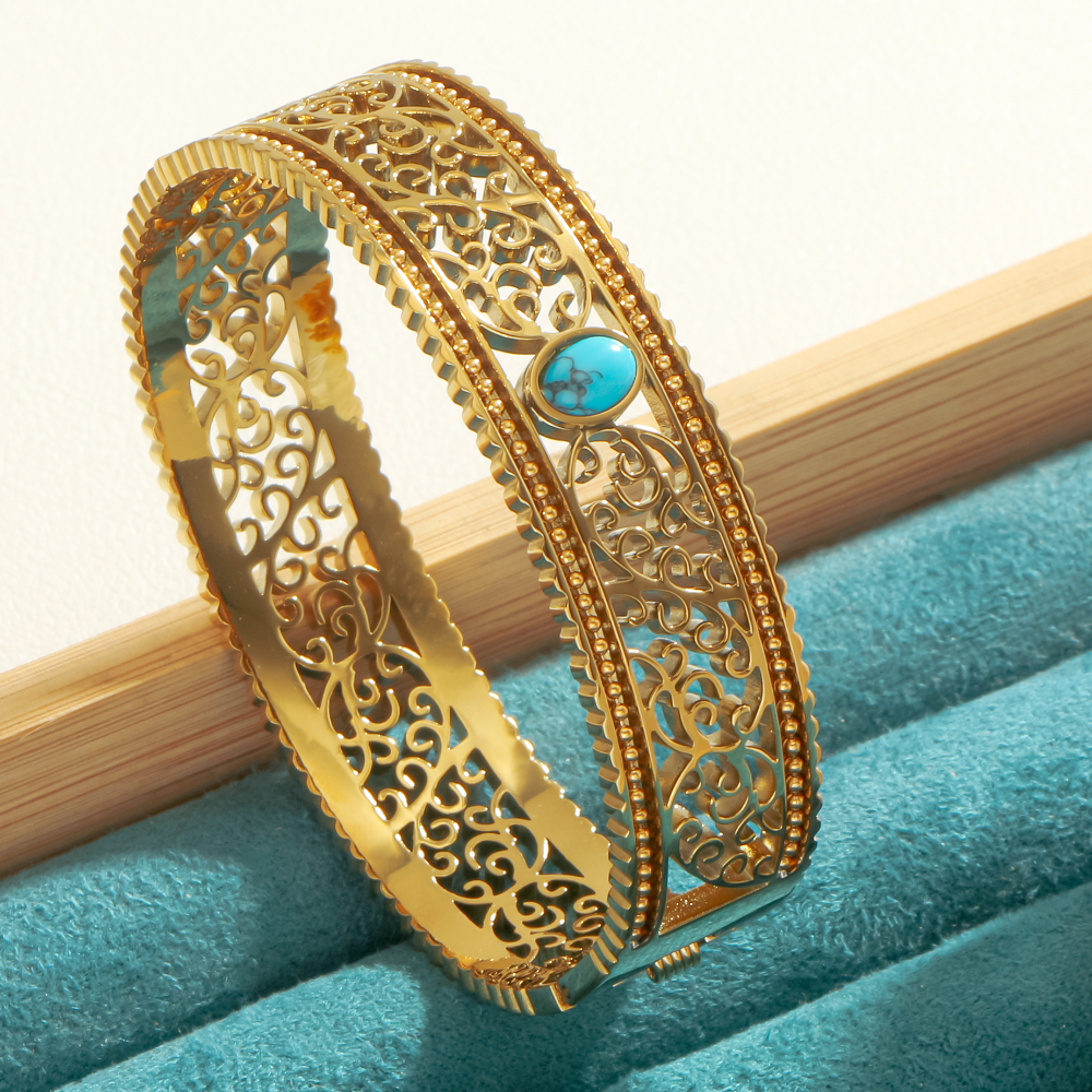 Image of Vintage Turquoise Bangle Bracelet Women' Steel Golden Bohemian Bracelet Fashion Accessory Gift