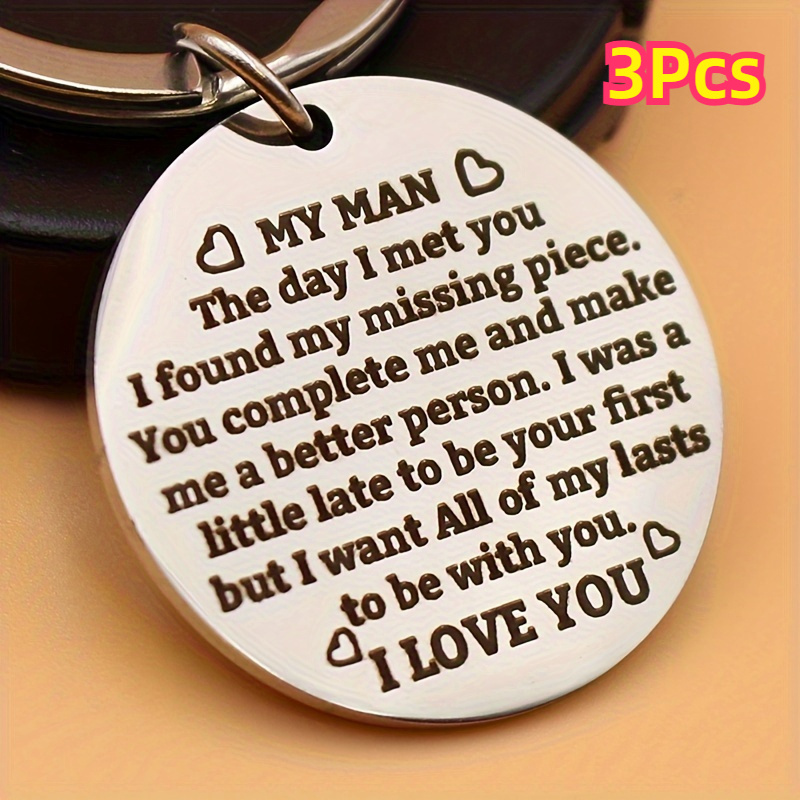 

3pcs Stainless Steel Keychains For Couples, "" Engraved, For Husband Or Boyfriend, Birthday & Valentine's Day Present, Key Ring Accessory