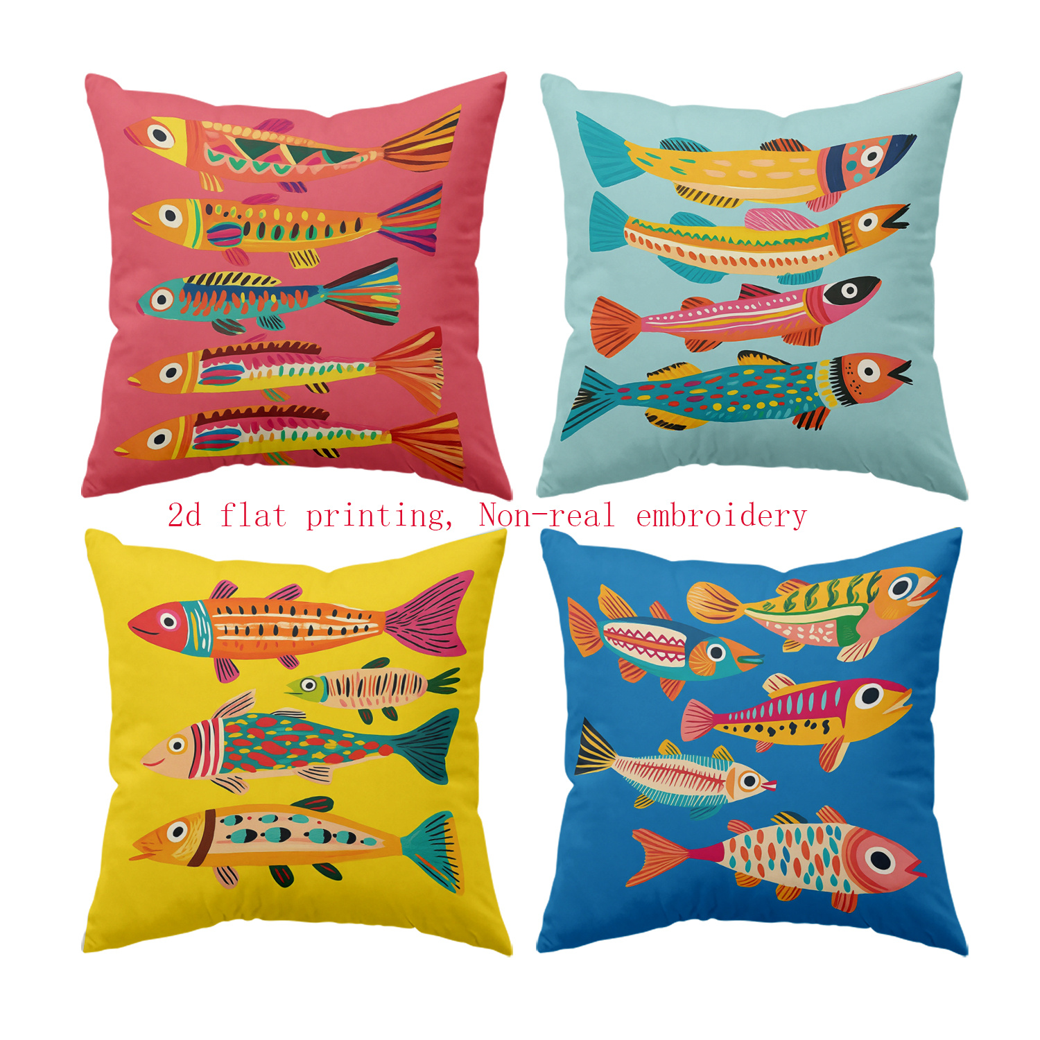 TEMU 4 coussins à motif de poissons | Broderie non réaliste, fermeture éclair, lavable en machine, convient pour canapé, lit et décoration intérieure