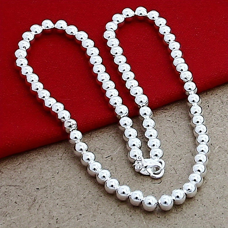 

Elegant 925 Sterling Silvery Beaded Necklace For Women - 6mm Smooth Beads, , Wedding & Engagement Accessories, Birthday Gifts, Vintage Jewelry