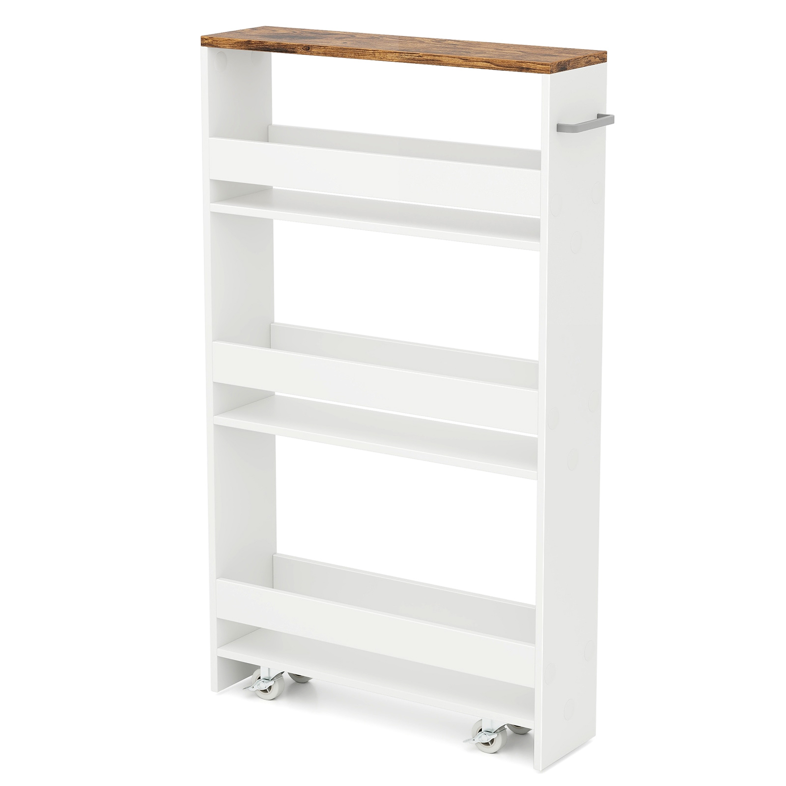 Image of Slim Storage Cart With Wheels, 4-tier Narrow Kitchen Utility Cart With Shelves & Handle, Mobile Shelving Unit Organizer For Living Room, Laundry