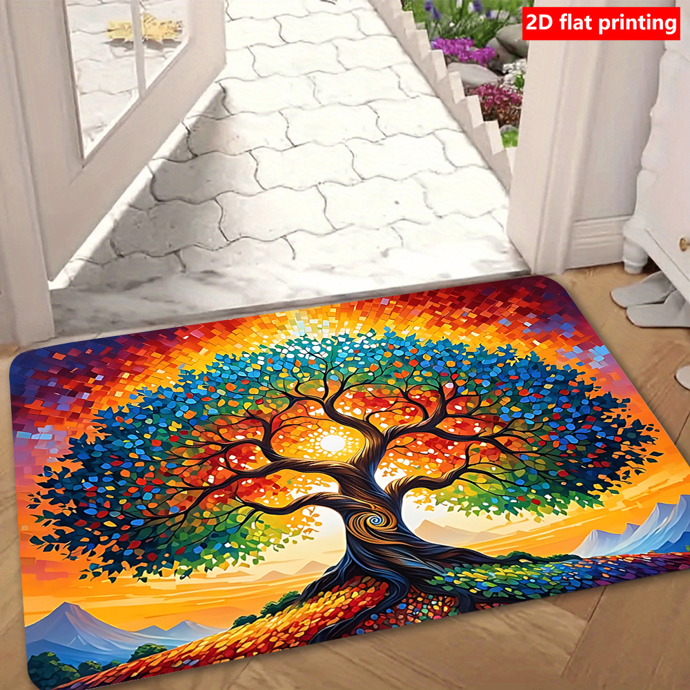TEMU Zerbino per 1 pz con stampa piatta 2D Albero della Vita, Tappeto per , a pi羅 ambienti come camera da letto, cucina, sala da , bagno, Antiscivolo
