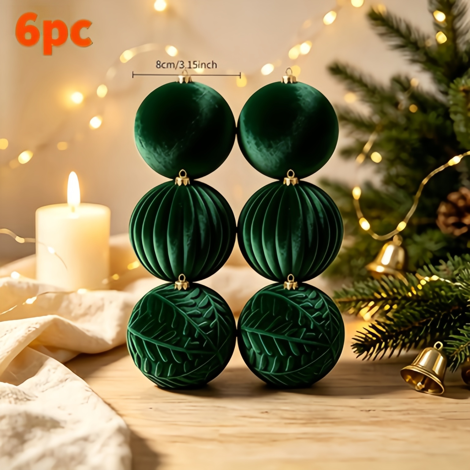 TEMU Ball Ornaments! 8cm Burgundy, Dark Green, Ivory Velvet Christmas Decorations, 6pcs Shatterproof Christmas Balls, With 3pcs Textured Designs,