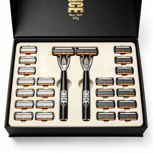 item picture 2 black nice handles 24 replacement 6 layer manual shaving set mens manual safety shaving set with 6 layer stainless steel and aloe lubricating strip reusable smooth comfortable and direct rinse for