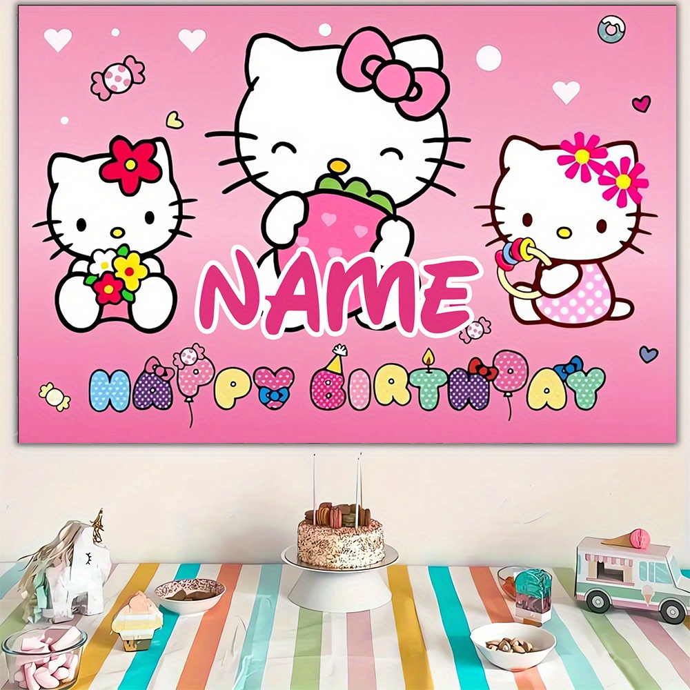 

1pc Cute Hello Kitty Customized Name Backdrop Banner, Suitable For Indoor And Outdoor Celebration Birthday Parties, Gardens, Studio Backgrounds, Lovely Design, Ideal Birthday Gift