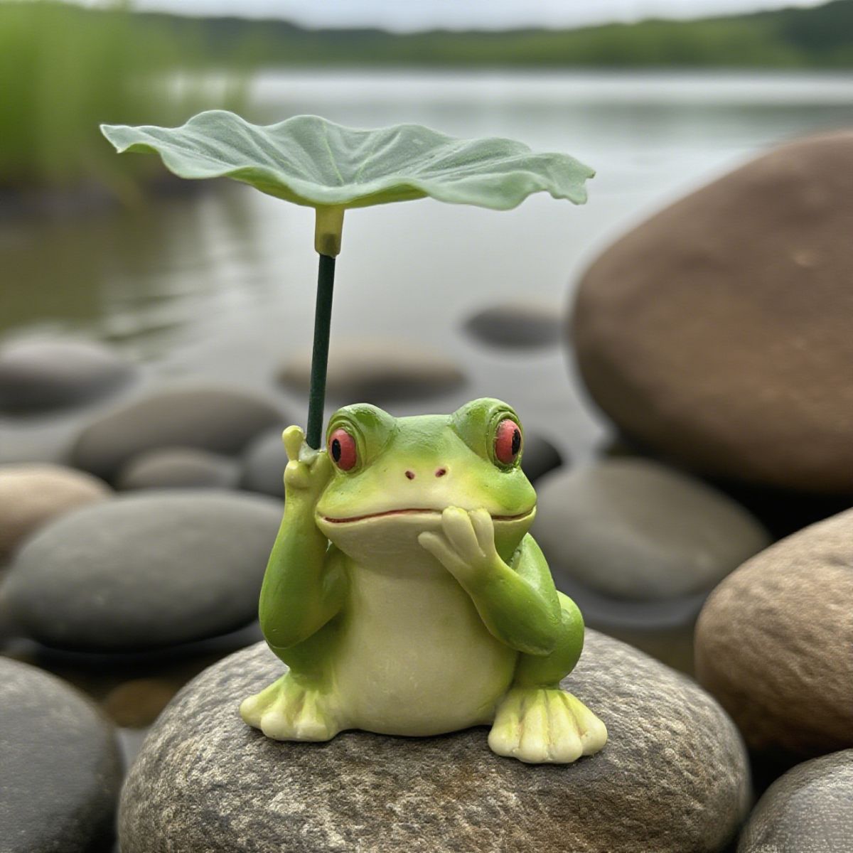 TEMU Figurine grenouille avec parapluie en résine, décoration d'art à pour cour, jardin, pot de fleurs, salon, bureau, pour Noël et Thanksgiving