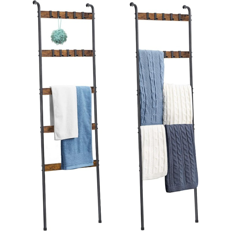 

2 Pack Blanket Ladder Farmhouse Decor, Towel Rack Holder For Bathroom Wall Shelves Decorative Metal Standing Drying Bar Quilt Storage Organizer For Living Room Bedroom Home Decor Outdoor Pool