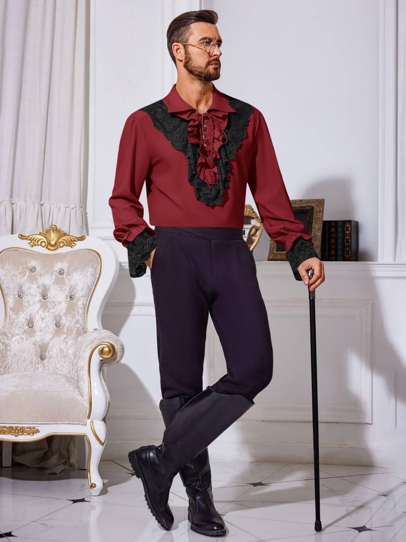 Chemise Médiévale / Pirate En Coton - Col Haut, Lacets, Style Steampunk Renaissance - Pour Déguisement, Cosplay, Halloween