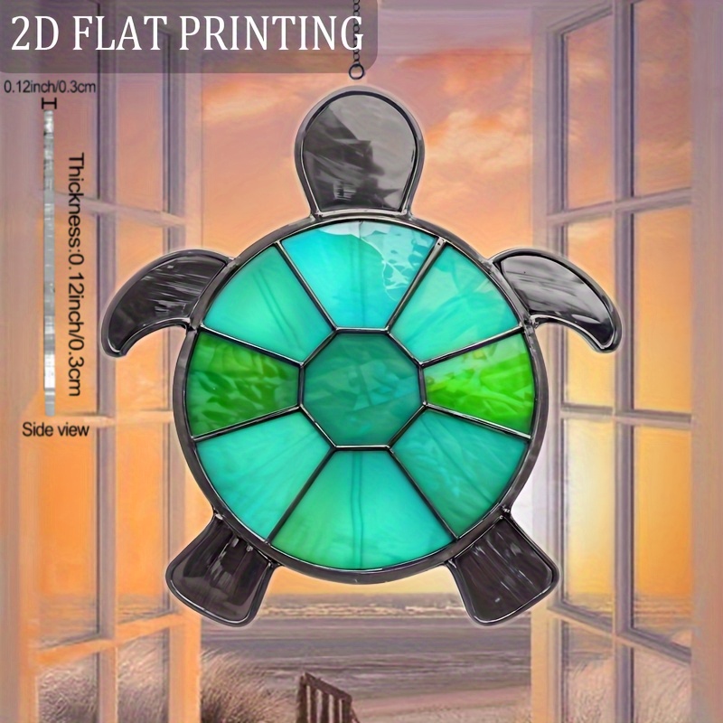 item picture 2d flat single color rainbow sea turtle acrylic sun catcher measuring 6 3 x 5 9 inches marine animal   with wreath identifier texture suitable for garden farmhouse outdoor courtyard hanging decoration fresh  