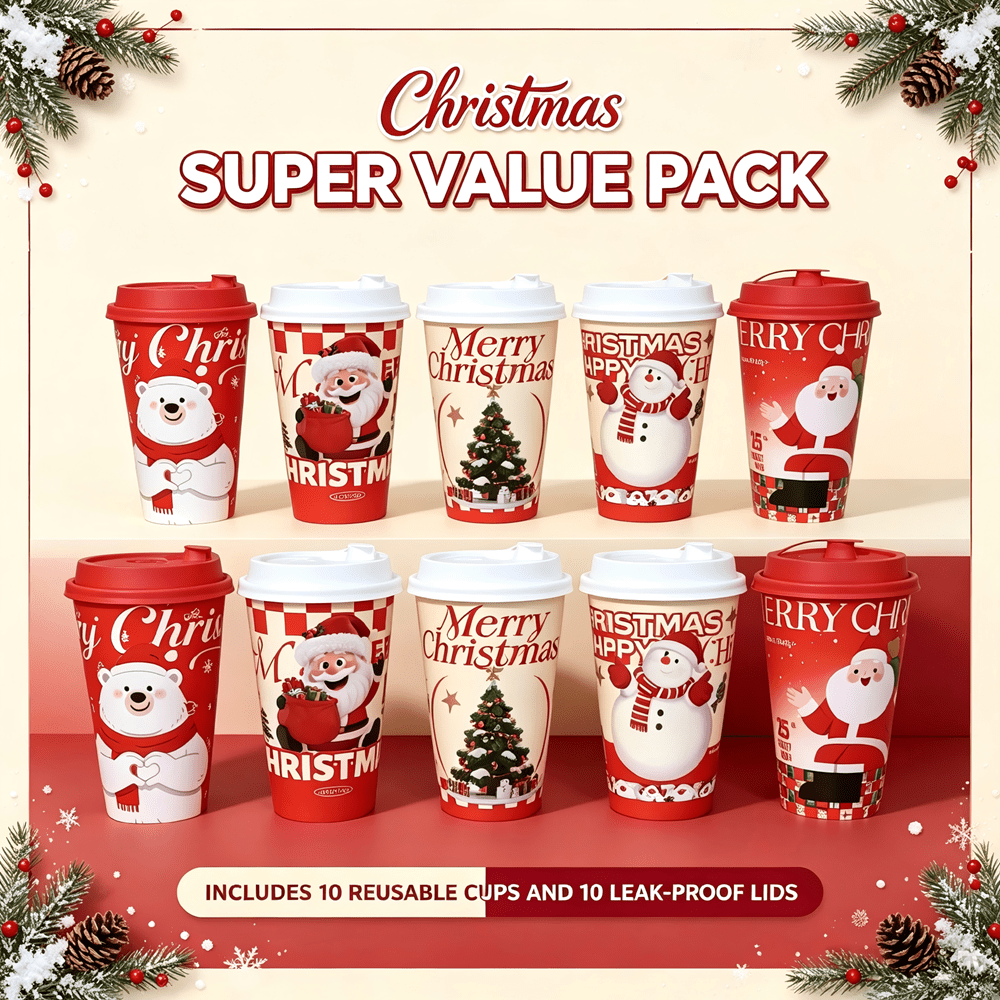 Christmas Party Cups 10pcs Set 17Oz PP