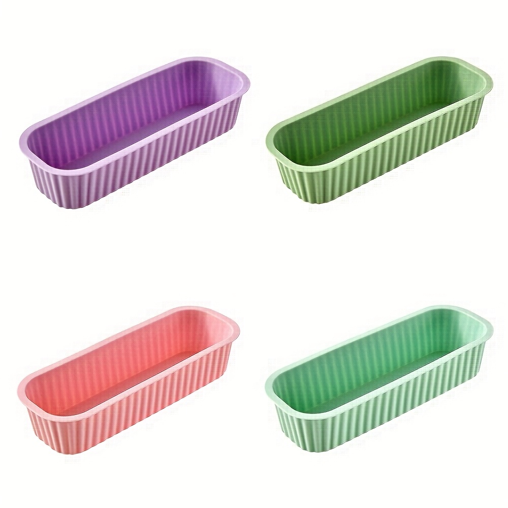 4pcs Random Pastel Color Silicone Rectangular Loaf Tin, Fluted Non Stick Bread Mold, Microwave & Oven Safe For , Meat Loaf, Baking Gadget
