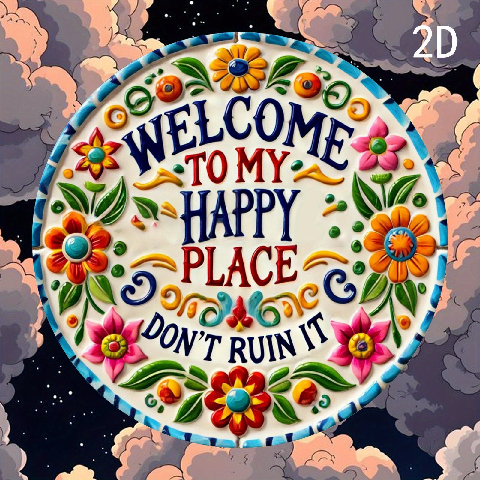 TEMU 2d Flat, 1pc 7.8x7.8 Inches Round Aluminum Sign Saying "welcome To " - Retro Vintage Wall Art Featuring A Colorful , Sturdy Metal Decoration For