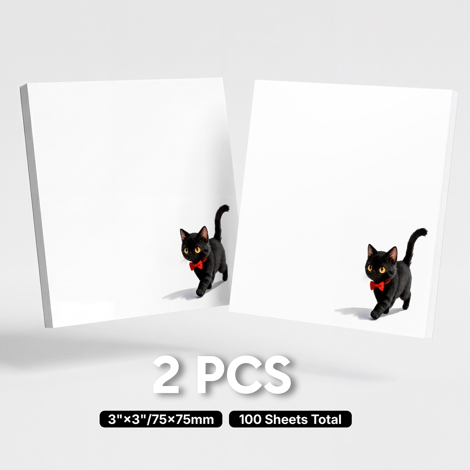 Image of 2pcs Cute Black Cat Sticky Notes, Kawaii Animal Self-adhesive Memo Pads, 100 Sheets Total, Aesthetic Cat Notepad, Removable Adhesive Notes For Planner, List, School And Office Supplies
