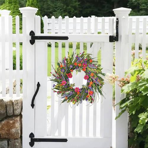 17 7inch spring wreath for front door artificial wreath with green leaves handmade daisy and lavender floral wreath for outdoor porch indoor wall farmhouse or seasonal decoration