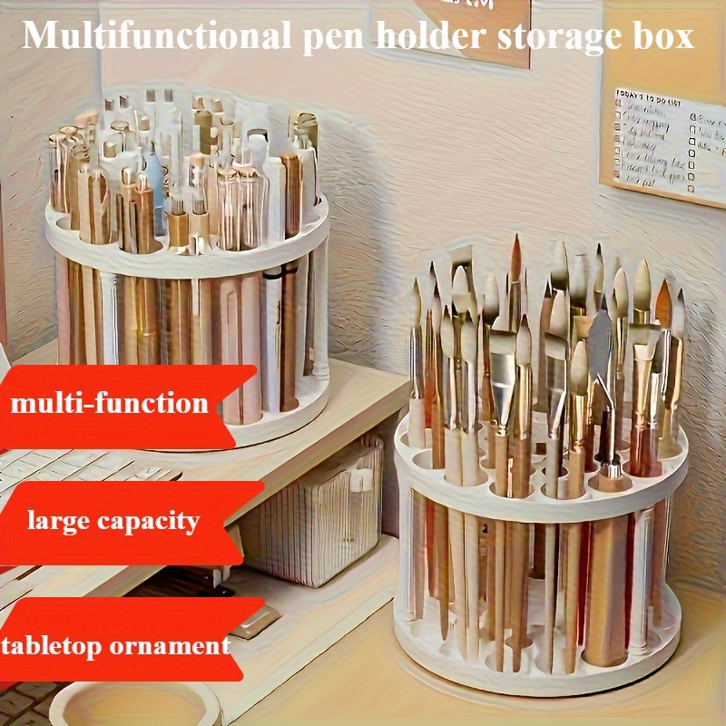 1pc of   rotating pen storage box made of durable pvc detachable multifunctional and convenient storage box desktop accessory suitable for   brushes pens and makeup tools storage making it a great gift for valentines day
