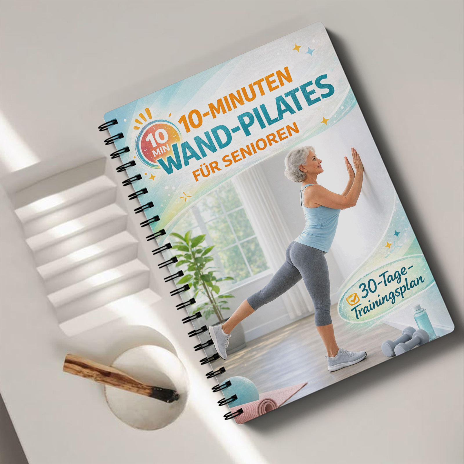 Image of Wall Pilates For Seniors Fitness Planner, German Language A5 Size 64 Pages Spiral Notebook, Daily Workout Journal, Home Exercise Routine Log For Balance Flexibility Strength Improvement