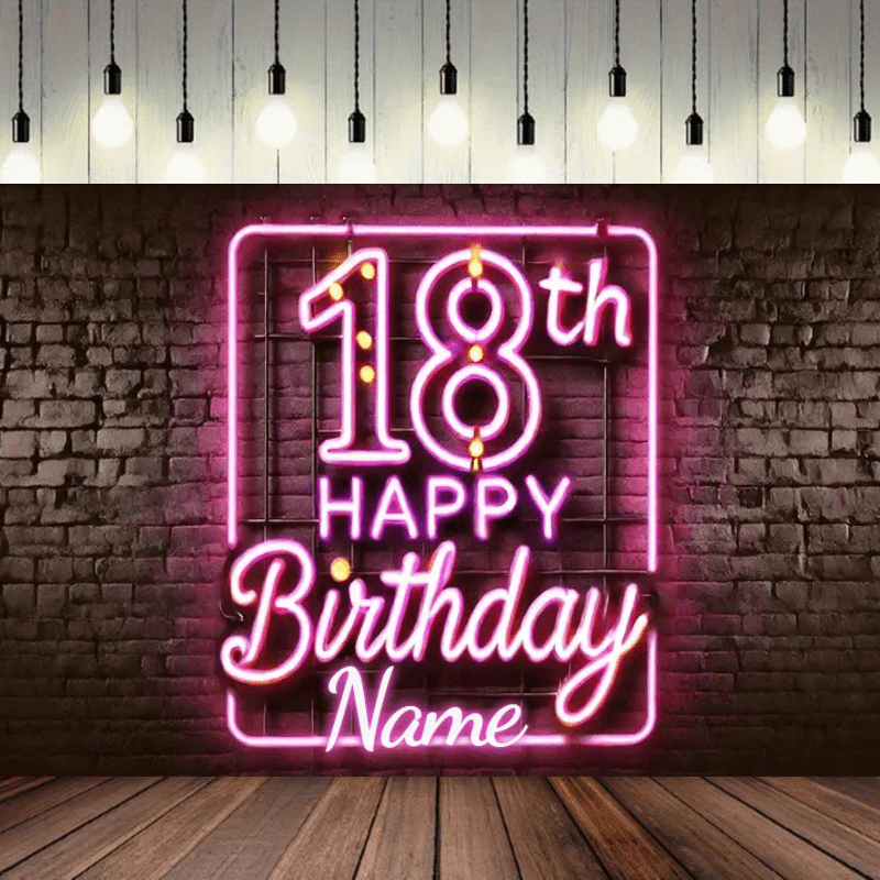 TEMU Customizable 18th Birthday Party Backdrop - Vibrant & , Personalized Name Option, Polyester Wall Decoration For Indoor Celebrations, No Power