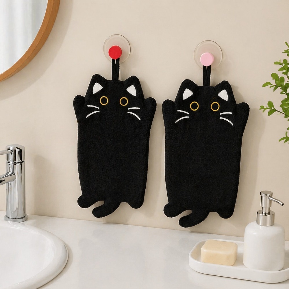 TEMU 2pcs Black Cat Hanging Hand Towels, Super Soft And Absorbent Hand Towels, Quick-drying Decorative Hand Towels, Suitable For Bathroom, Kitchen,